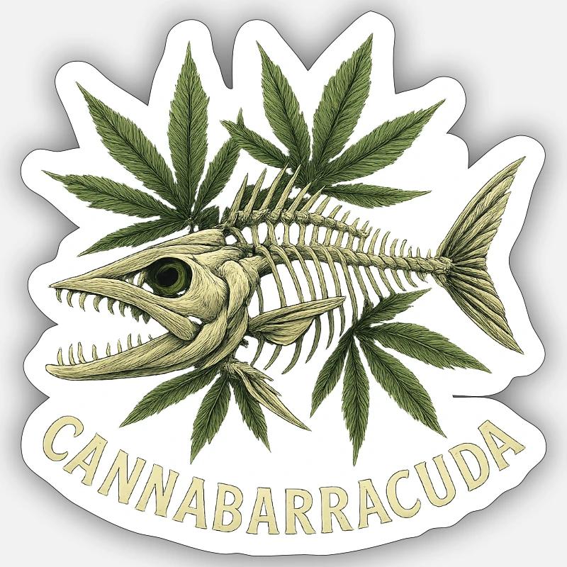 Cannabarracuda - Sticker taille S (10 x 10 cm) - blanc mat