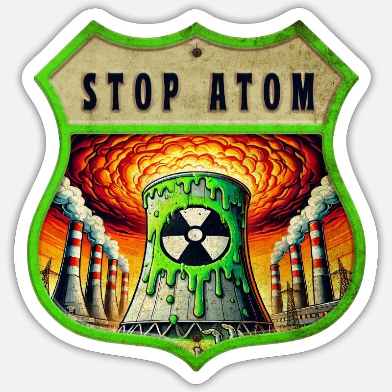 Stop Atom Wappen Design - Sticker Größe S (10 x 10 cm) - Mattweiß