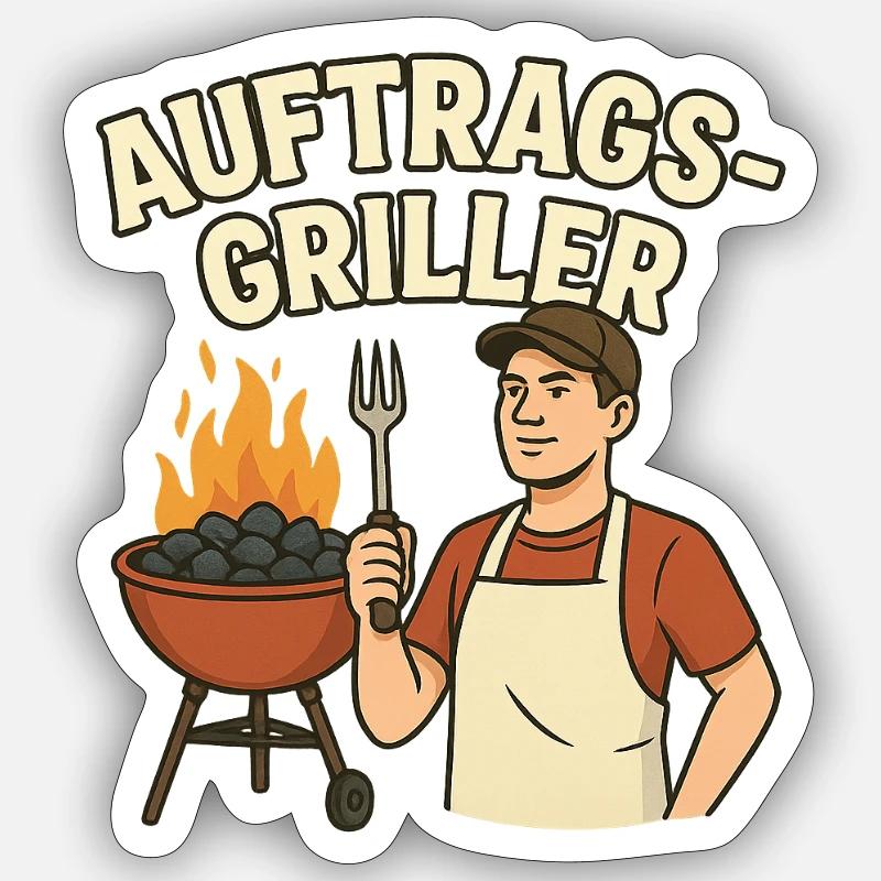 Grill master en action - Sticker taille S (10 x 10 cm) - blanc mat