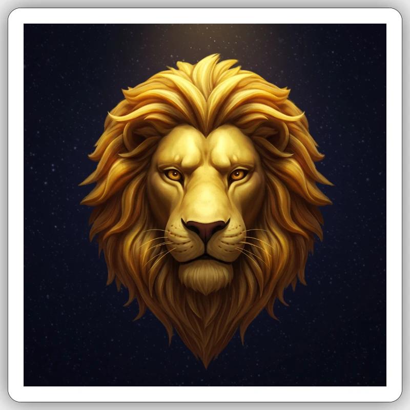 Lion d’or dans le ciel étoilé - Sticker taille S (10 x 10 cm) - blanc mat