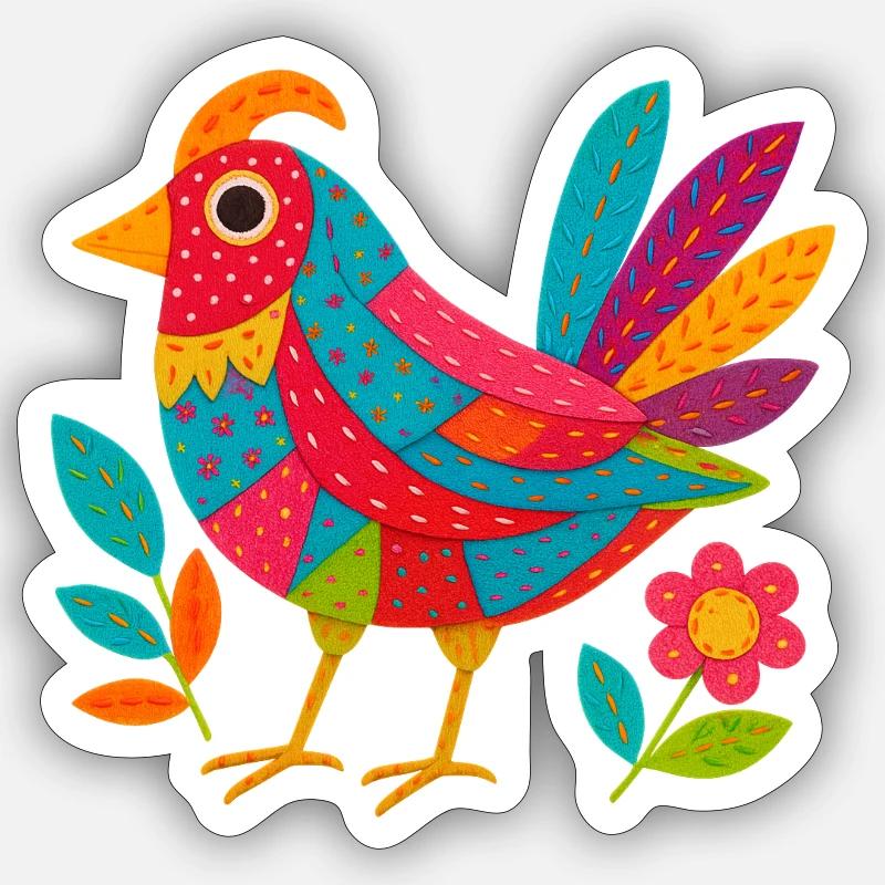 Patchwing – Der Stofffeder-Vogel - Sticker Größe S (10 x 10 cm) - Mattweiß