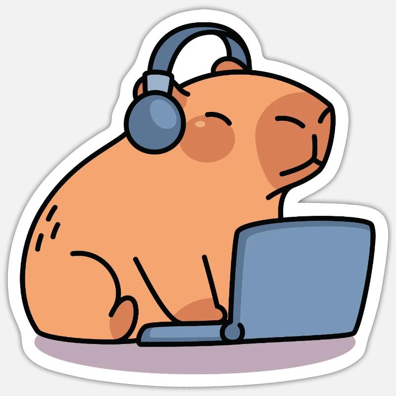 Capybara Geek Focused - Sticker size S (10 x 10 cm) - white matte