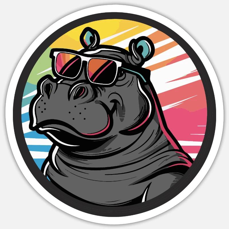 hippopotame bande dessinée cool - Sticker taille S (10 x 10 cm) - blanc mat