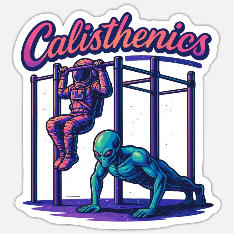 Calisthenics Astronaut Alien Pull-ups Gift Sticker size S (10 x 10 cm)
