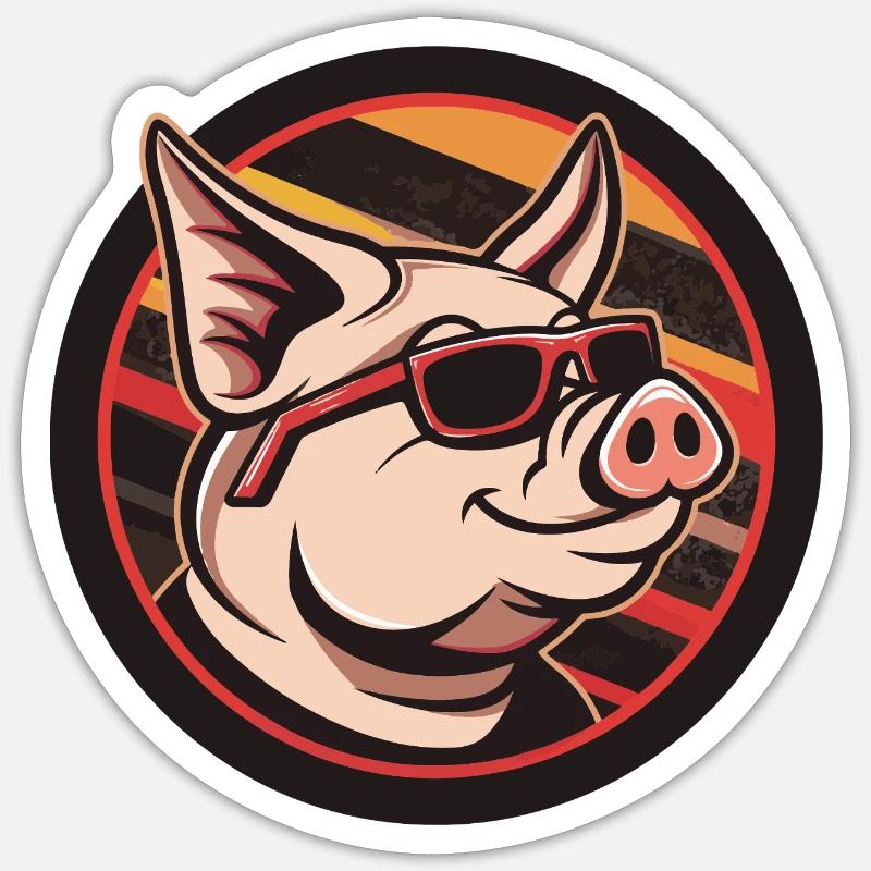 Cochon Bande Dessinée Cool - Sticker taille S (10 x 10 cm) - blanc mat