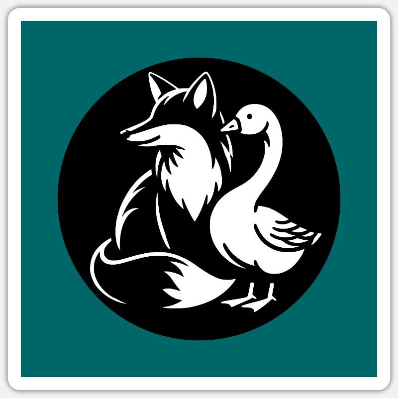 Fuchs und Gans in Freundschaft - Sticker Größe S (10 x 10 cm) - Mattweiß