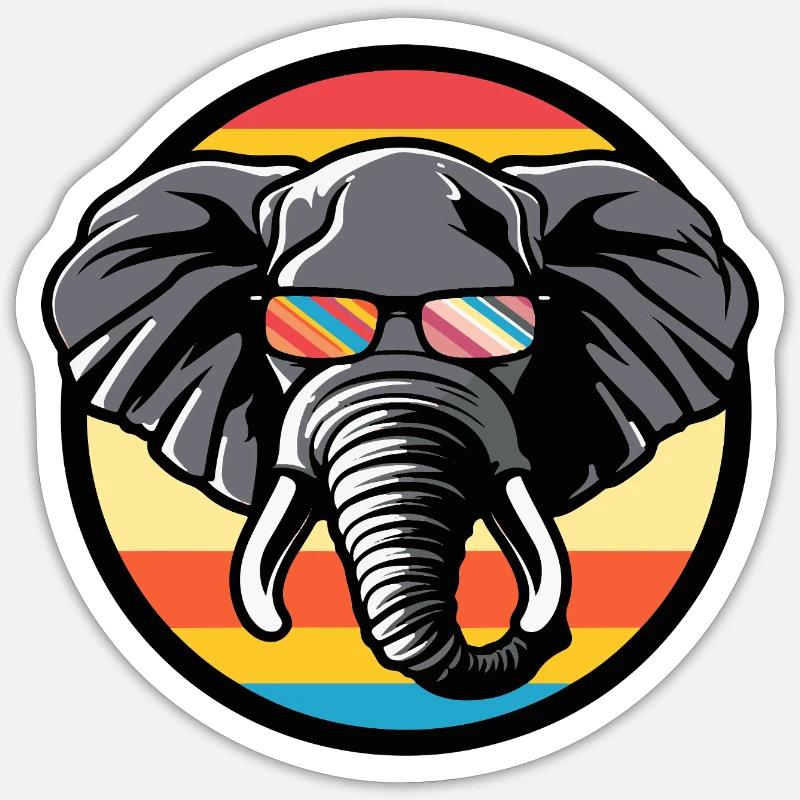 Éléphant Bande Dessinée Cool - Sticker taille S (10 x 10 cm) - blanc mat