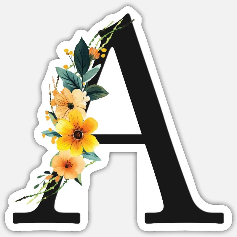 A Monogram, Floral, Personalizable - Sticker size S (10 x 10 cm) - white matte
