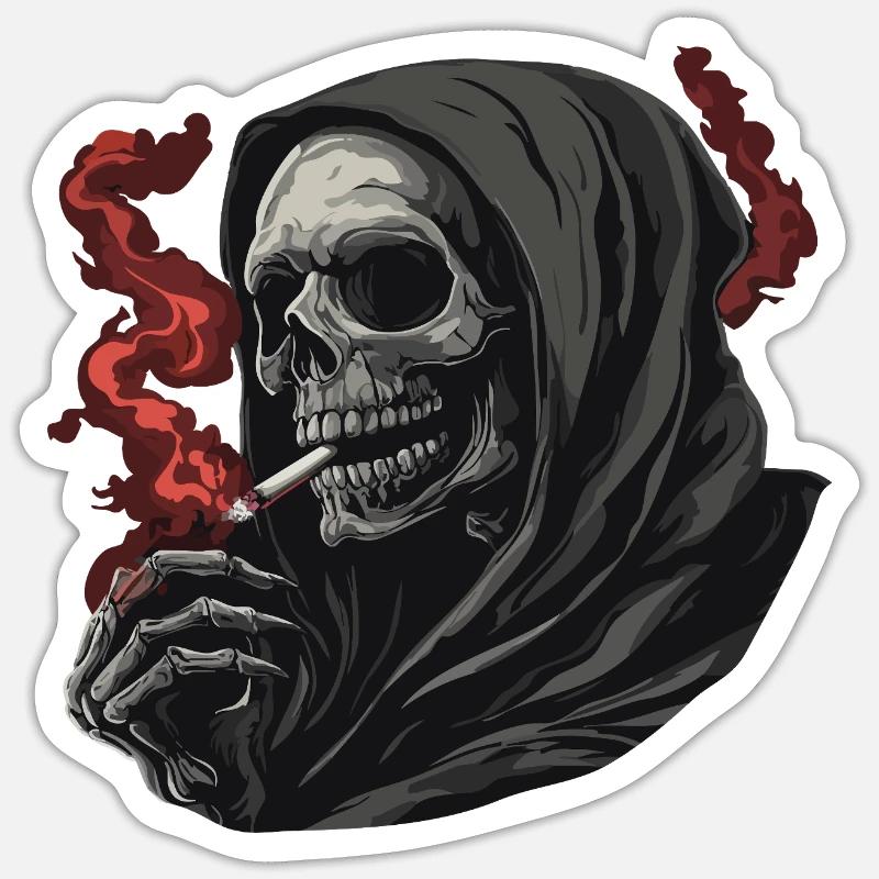 Grim Reaper with cigarette. - Sticker size S (10 x 10 cm) - white matte
