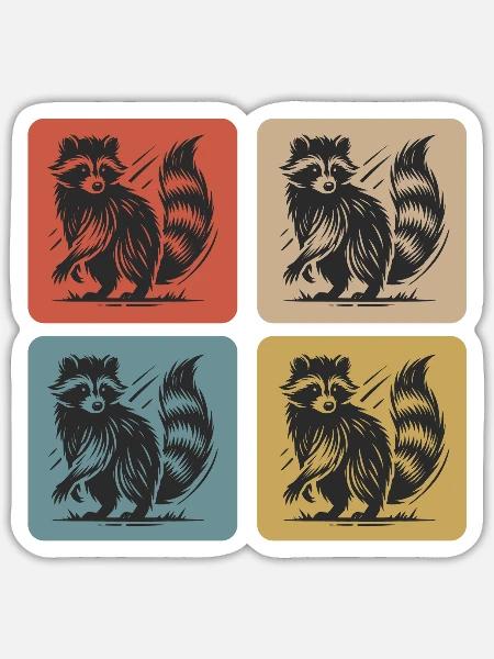 Stylischer Waschbär Retro Design - Sticker Größe S (10 x 10 cm) - Mattweiß
