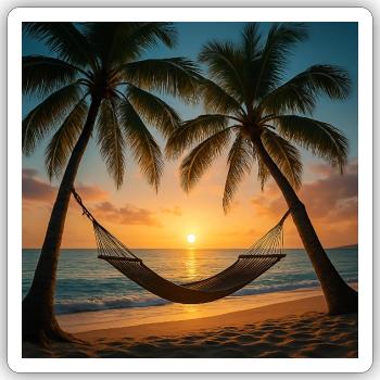 Vacation - Palmen - Hängematte - Sticker Größe S (10 x 10 cm) - Mattweiß - Vorne