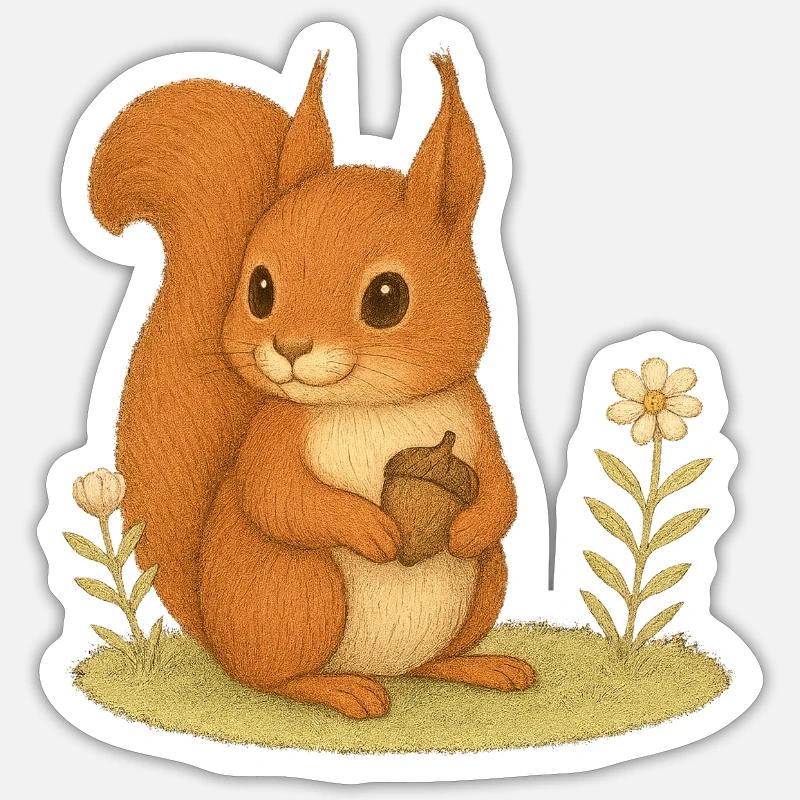Nordischer Wald - Eichhörnchen - Sticker Größe S (10 x 10 cm) - Mattweiß