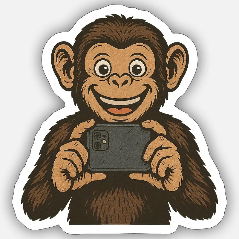 Monkey with smartphone - Sticker size S (10 x 10 cm) - white matte