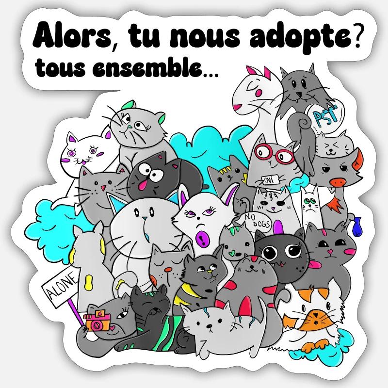 adopte ton chat - Sticker taille S (10 x 10 cm) - blanc mat