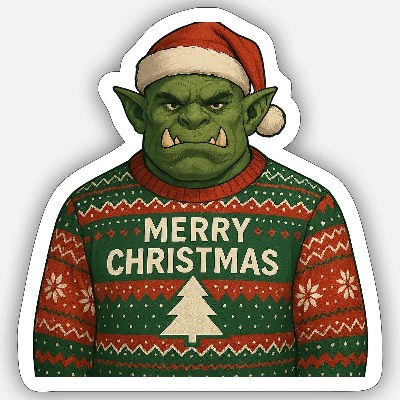 Noël orc - Sticker taille S (10 x 10 cm) - blanc mat