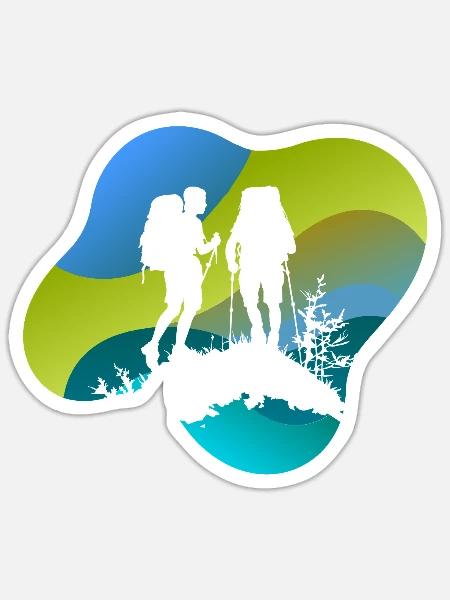 Wanderer Hiking Bergsteiger - Sticker Größe S (10 x 10 cm) - Mattweiß