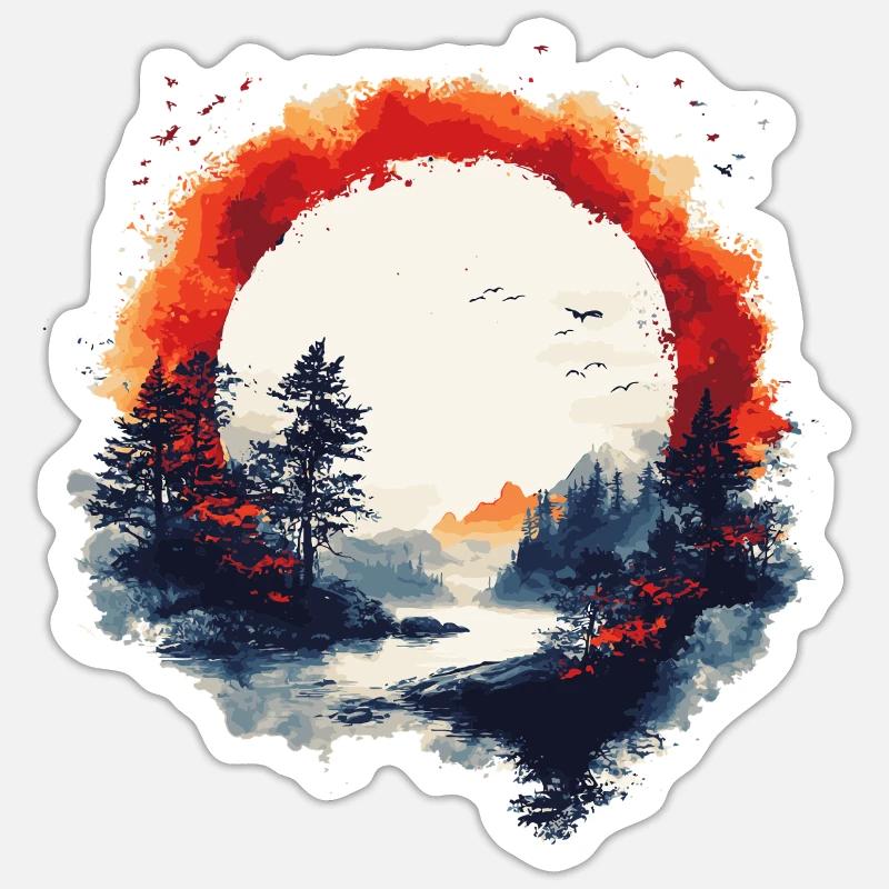 Forêt d’automne - Sticker taille S (10 x 10 cm) - blanc mat