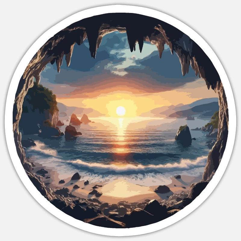 Sunset over mystical coast - Sticker size S (10 x 10 cm) - white matte