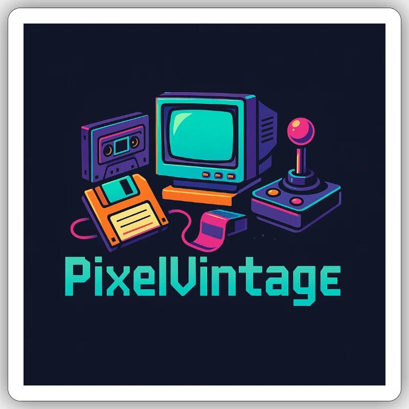 Retro-Computer und Pixel-Konsole - Sticker Größe S (10 x 10 cm) - Mattweiß