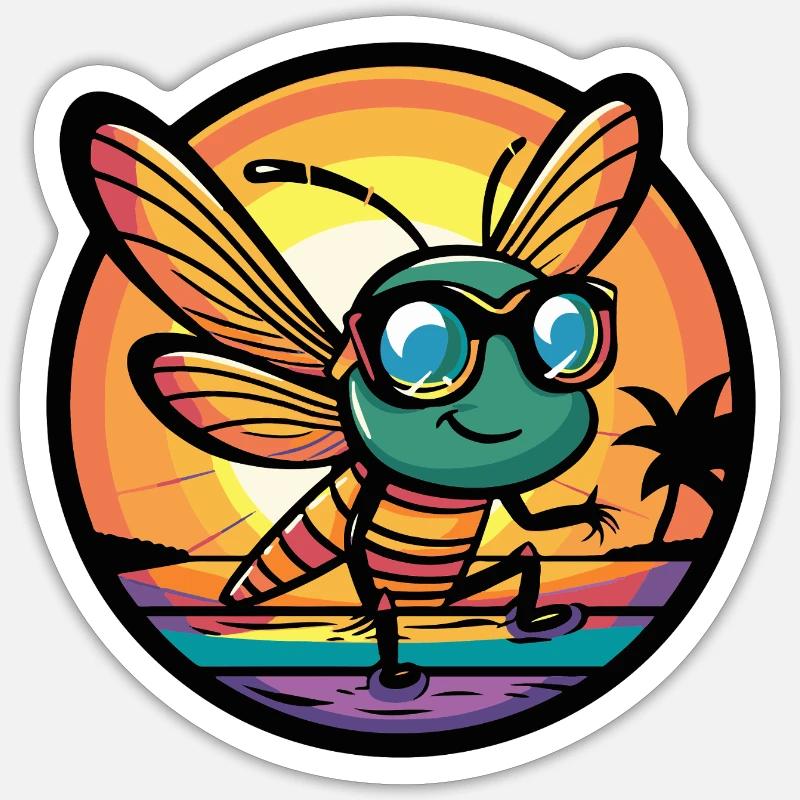 Libellule Bande dessinée cool - Sticker taille S (10 x 10 cm) - blanc mat