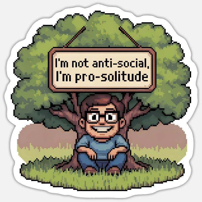 Pro Solitude Pixel Art Design - Sticker taille S (10 x 10 cm) - blanc mat