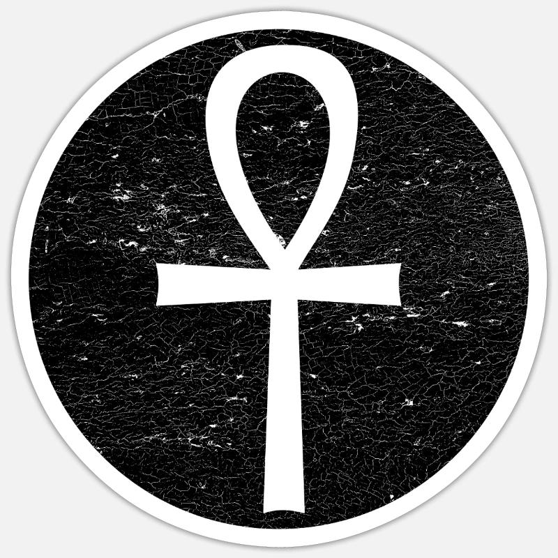 Croix égyptienne Ankh dans cercle noir - Sticker taille S (10 x 10 cm) - blanc mat