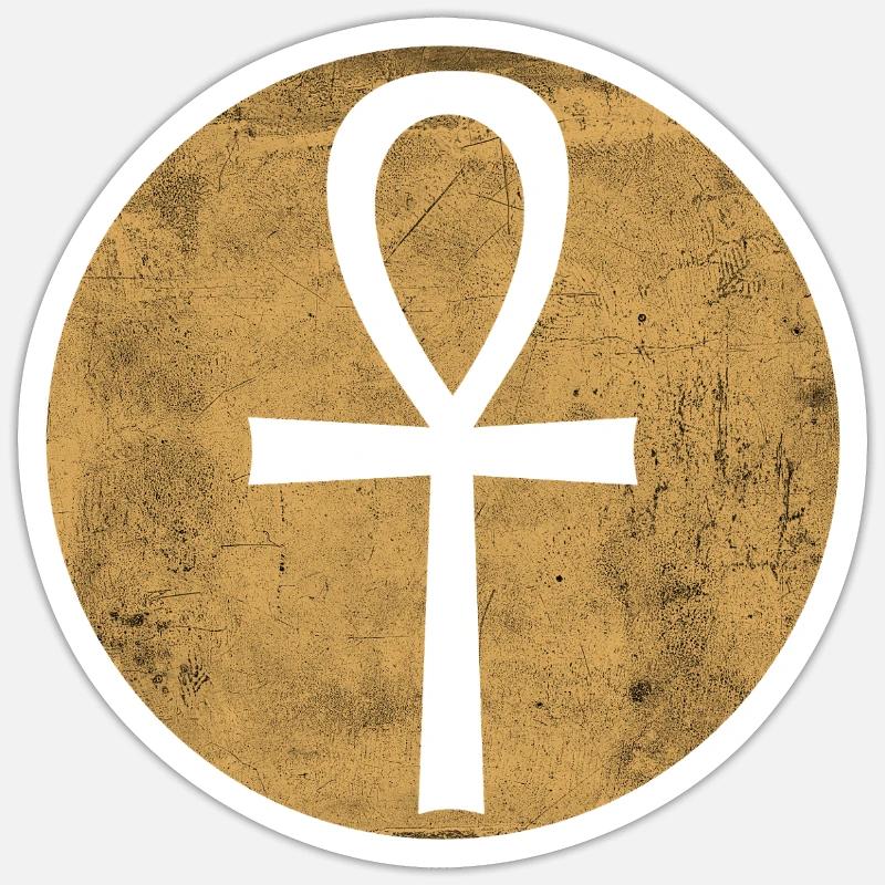 Croix égyptienne Ankh dans cercle doré - Sticker taille S (10 x 10 cm) - blanc mat