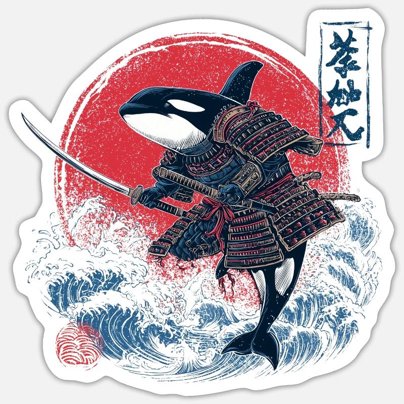 Orca Samurai Design – Killerwal mit Katana Sticker Größe S (10 x 10 cm)