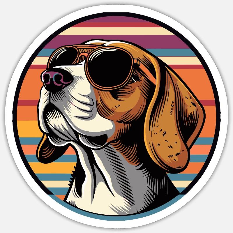 Beagle Chien Cool - Sticker taille S (10 x 10 cm) - blanc mat