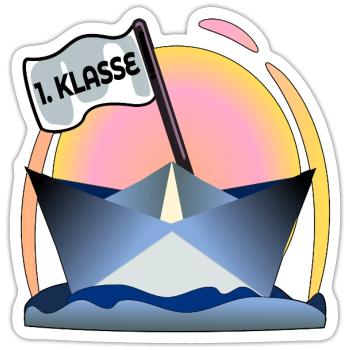 Einschulung Schulanfang Papierboot - Sticker Größe S (10 x 10 cm) - Mattweiß - Vorne