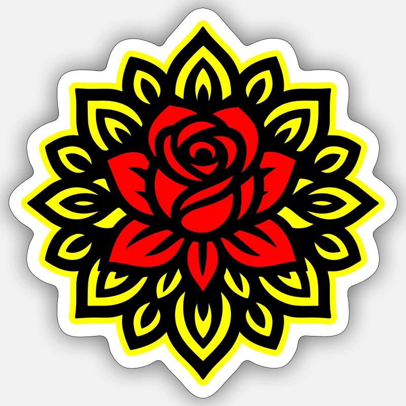 Rose Blume Mandala - Sticker Größe S (10 x 10 cm) - Mattweiß