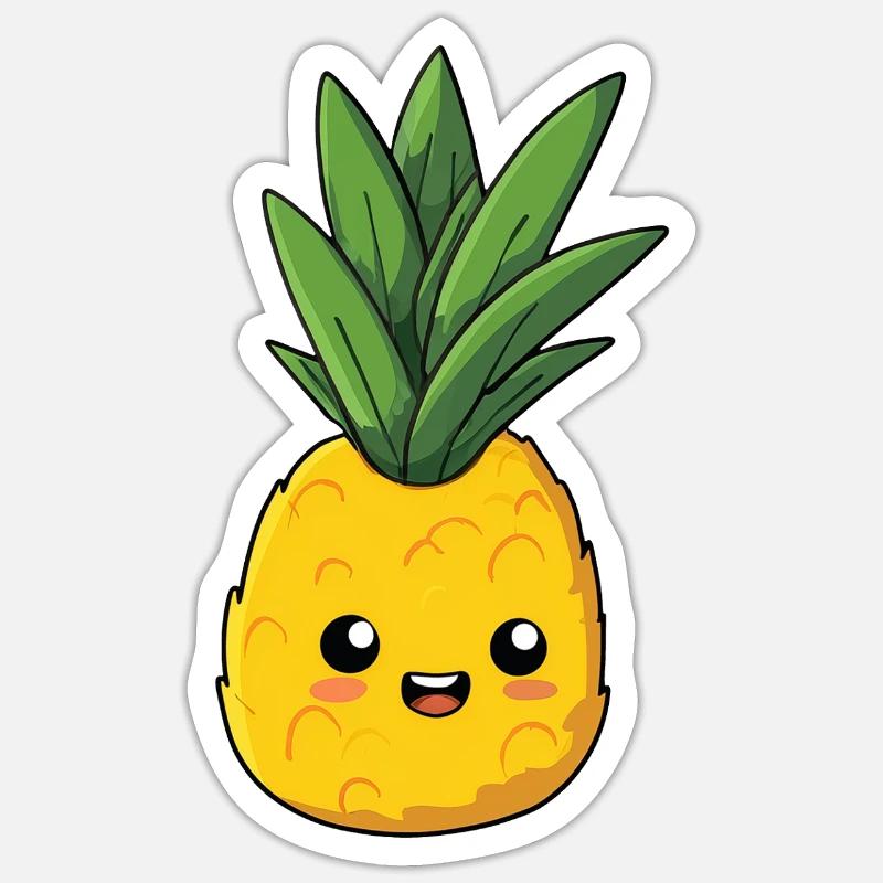 ananas content, expression innocente et mignonne - Sticker taille S (10 x 10 cm) - blanc mat