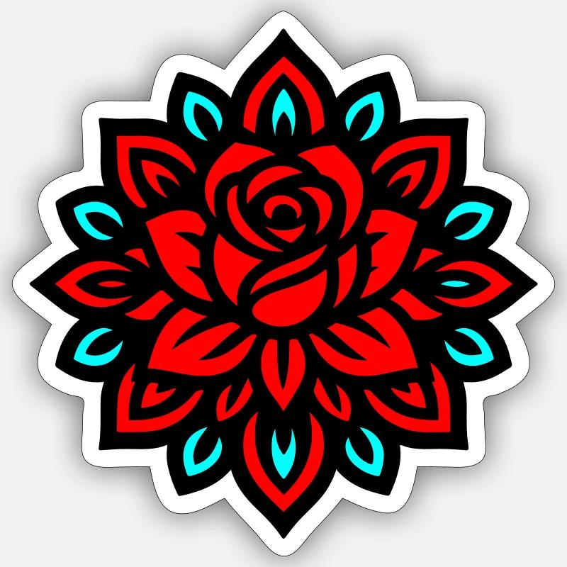 Rose Mandala Fleur - Sticker taille S (10 x 10 cm) - blanc mat
