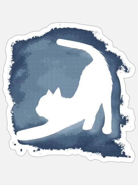 Katzensilhouette im Blauen Aquarell - Sticker Größe S (10 x 10 cm) - Mattweiß