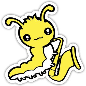 Caterpillar Saxophone Trumpet Instrument Music Hobby Cute - Sticker size S (10 x 10 cm) - white matte - Front