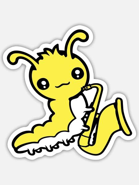 Raupe Saxophon Trompete Instrument Musik Hobby Süß - Sticker Größe S (10 x 10 cm) - Mattweiß