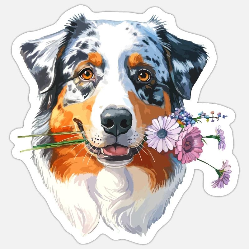 Aussie with flowers - Sticker size S (10 x 10 cm) - white matte