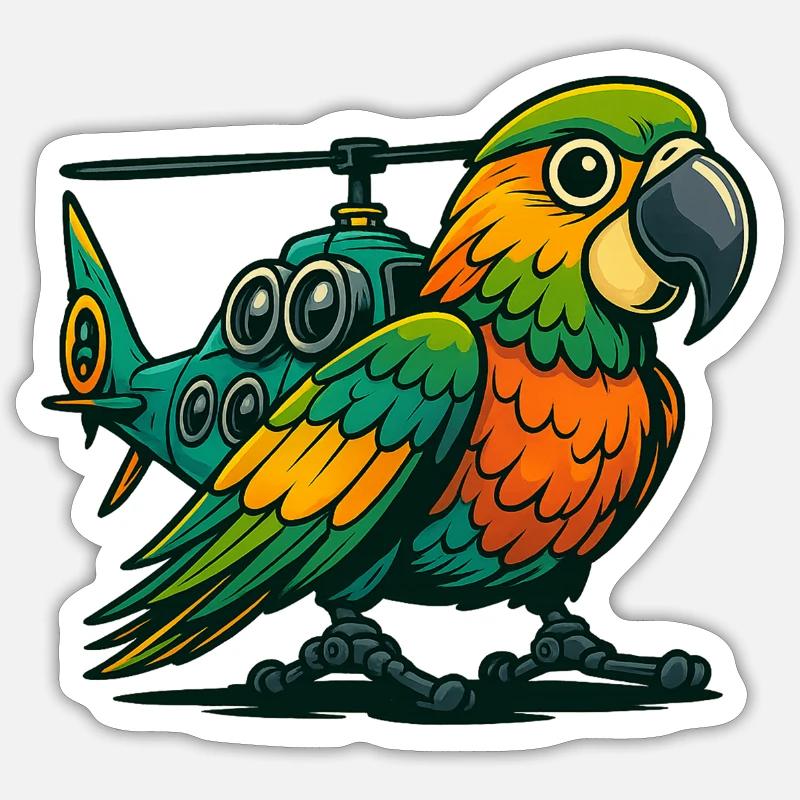 Heli-Parrot en utilisation - Sticker taille S (10 x 10 cm) - blanc mat