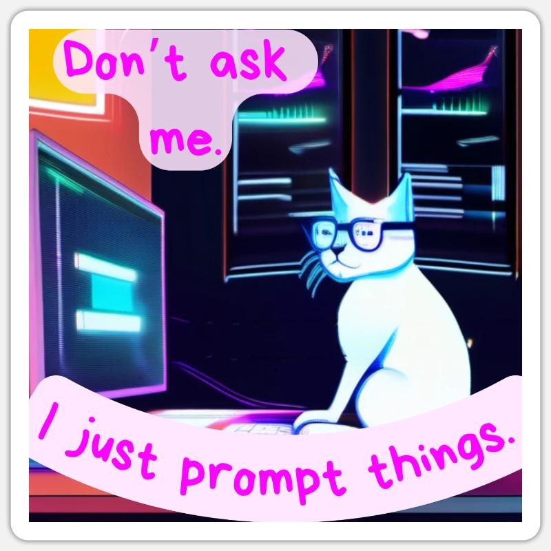 Don’t Ask Me, I Just Prompt Things – Grumpy AI Cat Sticker taille S (10 x 10 cm)