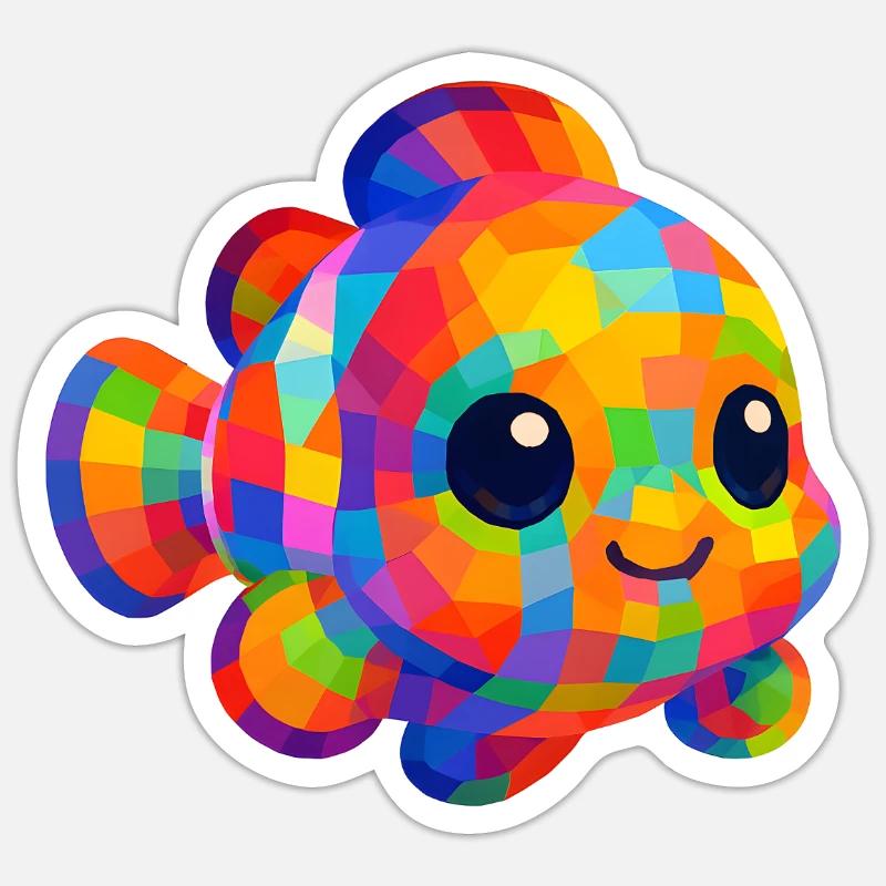 WPAP Polygon Style Animaux Kawaii Bébé Clownfish - Sticker taille S (10 x 10 cm) - blanc mat