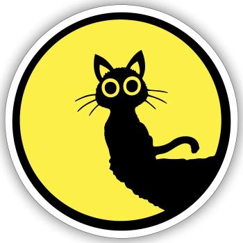 Cat Cute Moon Round Cliff Mountain Night Big Eyes - Sticker size S (10 x 10 cm) - white matte - Front