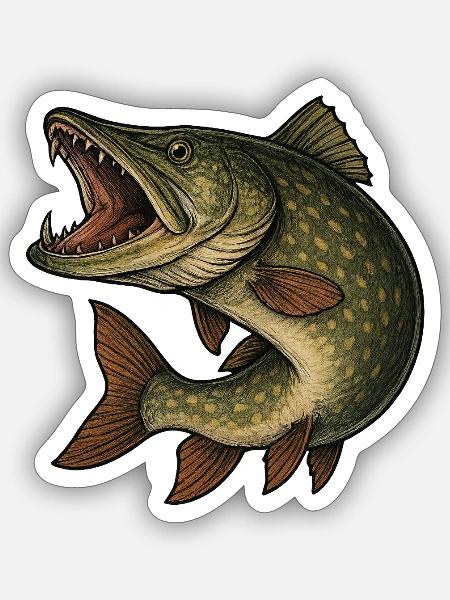 Bissiger Hecht - Sticker Größe S (10 x 10 cm) - Mattweiß