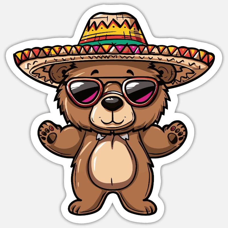 Bear Comic Funny Sombrero - Sticker size S (10 x 10 cm) - white matte
