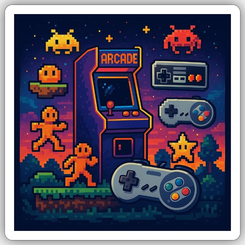 Retro-Pixel-Arcade-Gaming-Design - Sticker Größe S (10 x 10 cm) - Mattweiß
