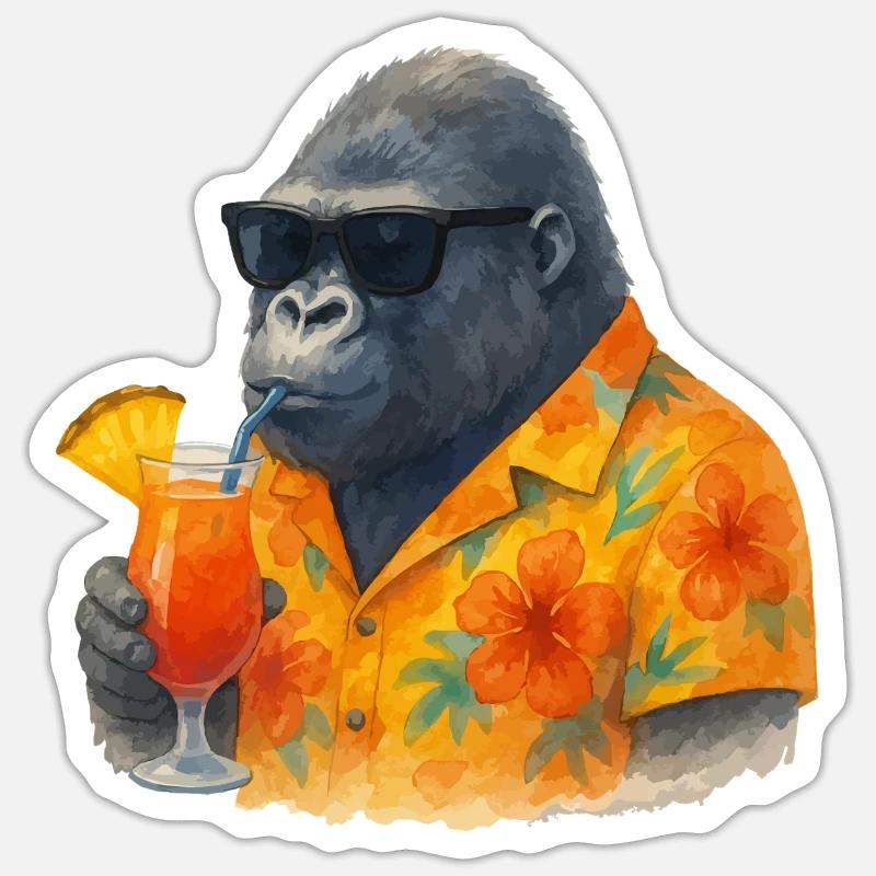 gorilla hawaii comic - Sticker Größe S (10 x 10 cm) - Mattweiß