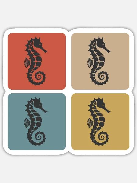 Seepferdchen Meer Vintage Design - Sticker Größe S (10 x 10 cm) - Mattweiß