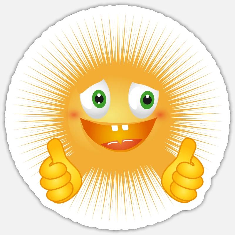Lustige Sonne – Daumen hoch! - Sticker Größe S (10 x 10 cm) - Mattweiß