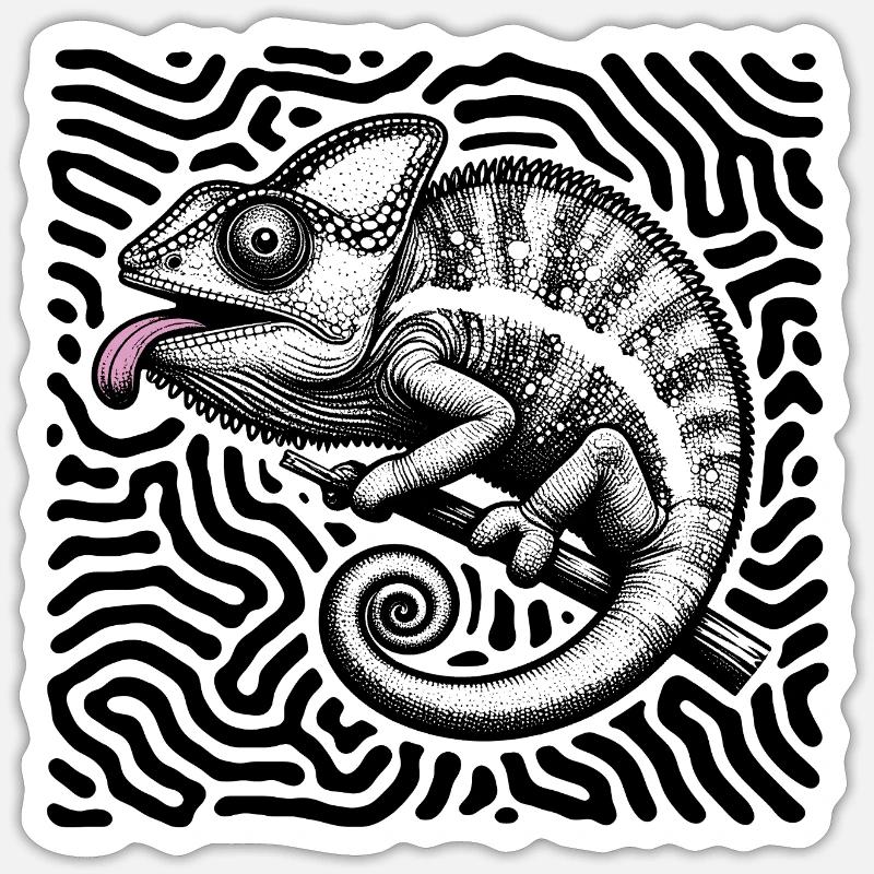 Chameleon Psychedelic Maze Art Sticker size S (10 x 10 cm)