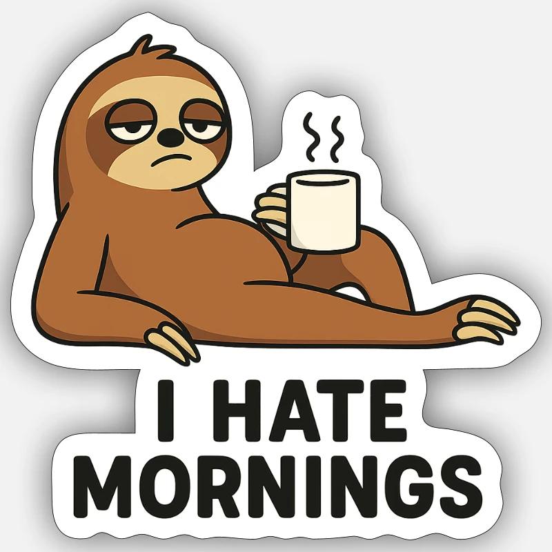 Sloth with coffee cup - Sticker size S (10 x 10 cm) - white matte