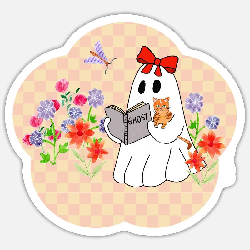Lese Geist mit Katze - Sticker Größe S (10 x 10 cm) - Mattweiß